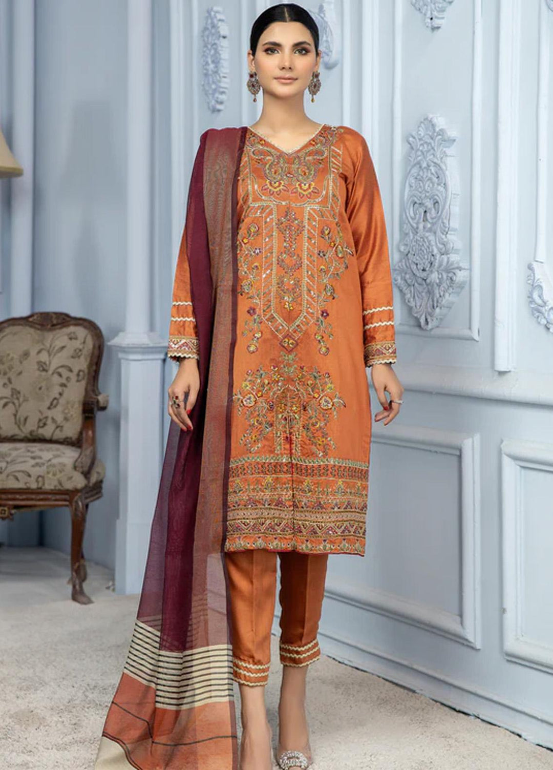 Kross Kulture Pret  Cotton Net 2 Piece Suit KLE2-RV-22280 MOM Rust