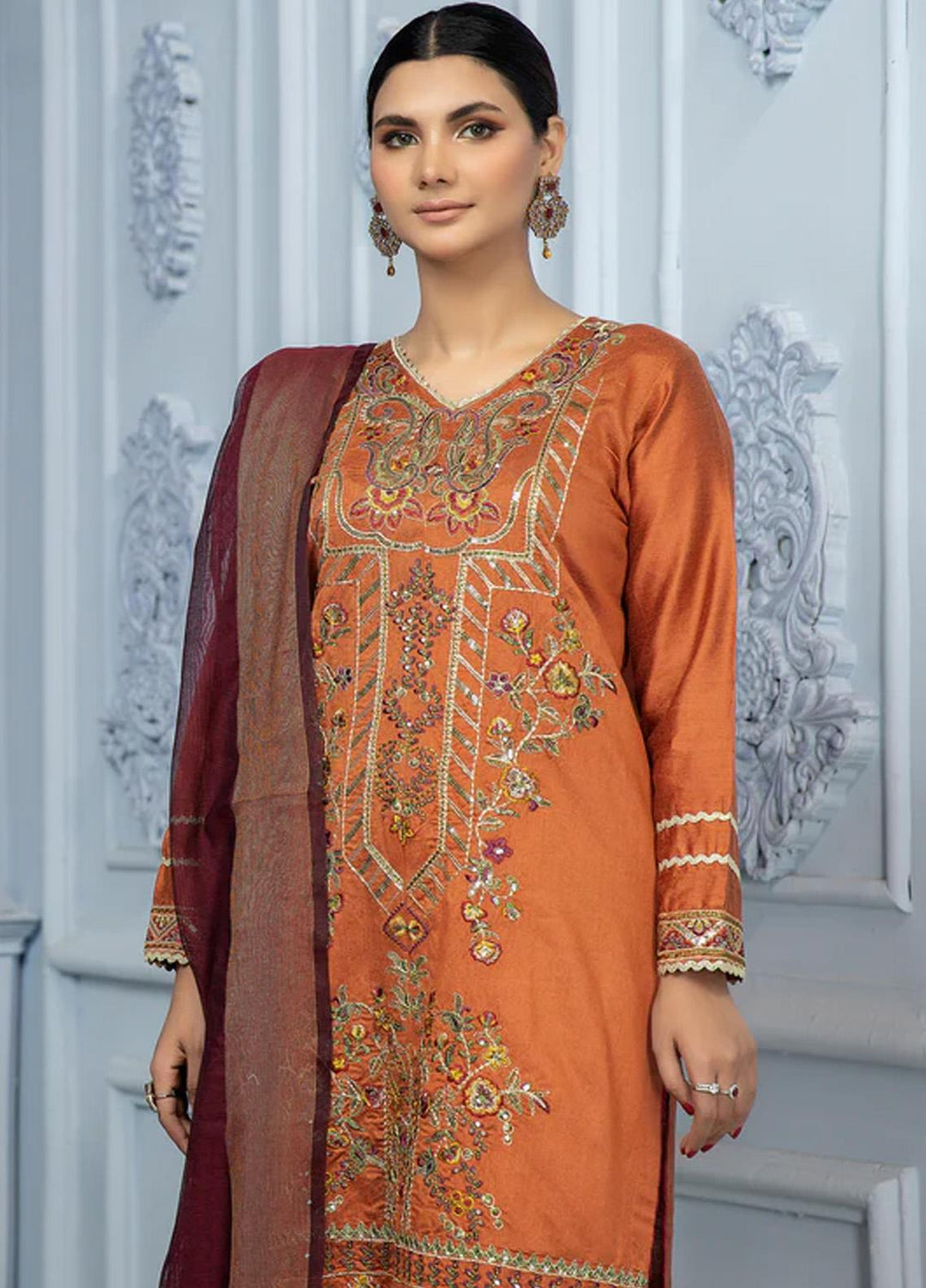 Kross Kulture Pret  Cotton Net 2 Piece Suit KLE2-RV-22280 MOM Rust