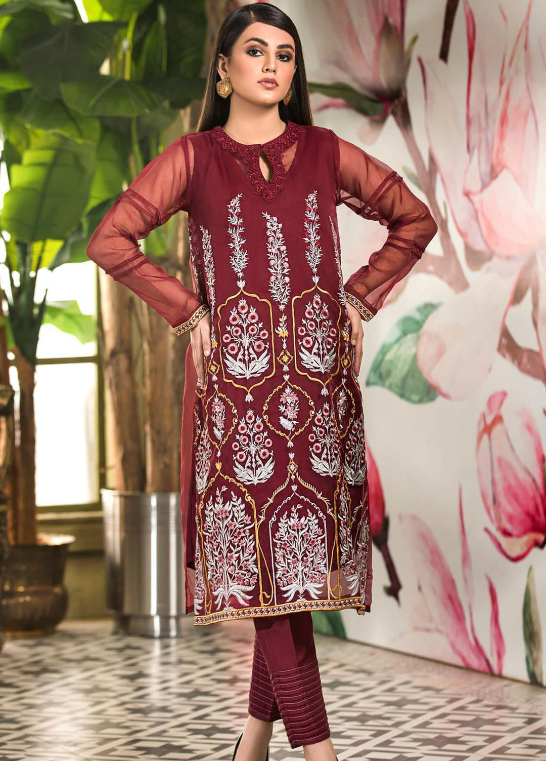 Kross Kulture Embroidered Organza Stitched Kurtis KK21C KE-20752 MAR