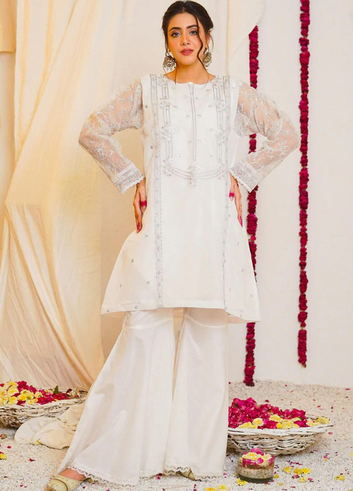 Kross Kulture Organza Embroidered White Shirt for Women - KX-22111