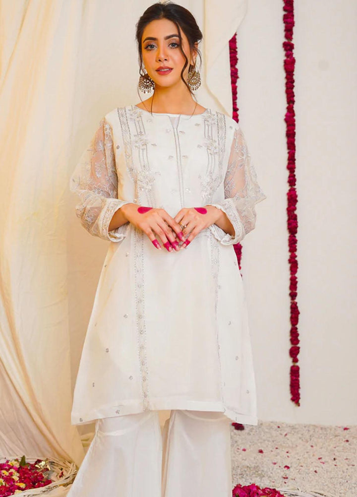 Kross Kulture Organza Embroidered White Shirt for Women - KX-22111