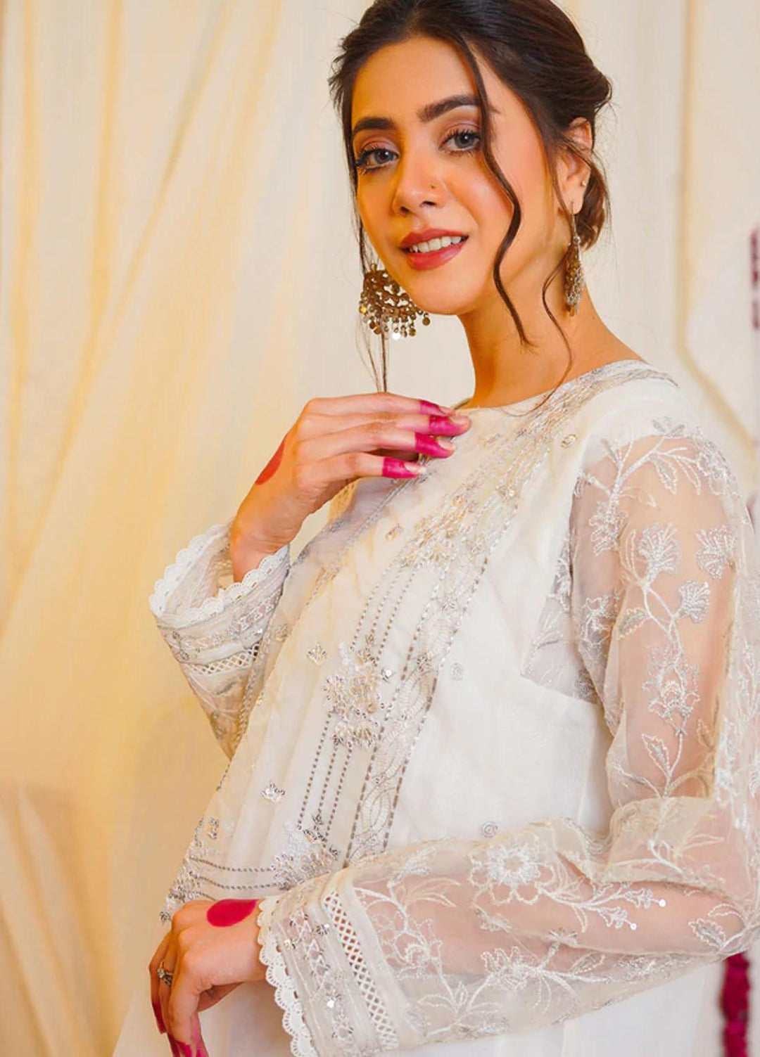 Kross Kulture Organza Embroidered White Shirt for Women - KX-22111