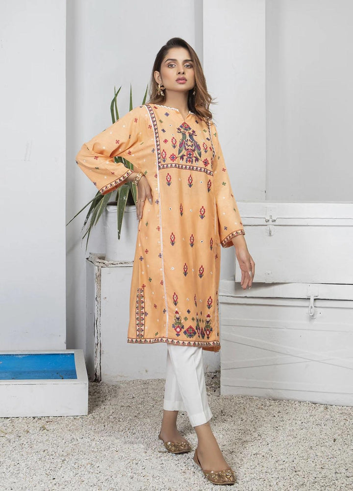 Kross Kulture Luxury Pret  Karandi Shirt KE-21434 Orange