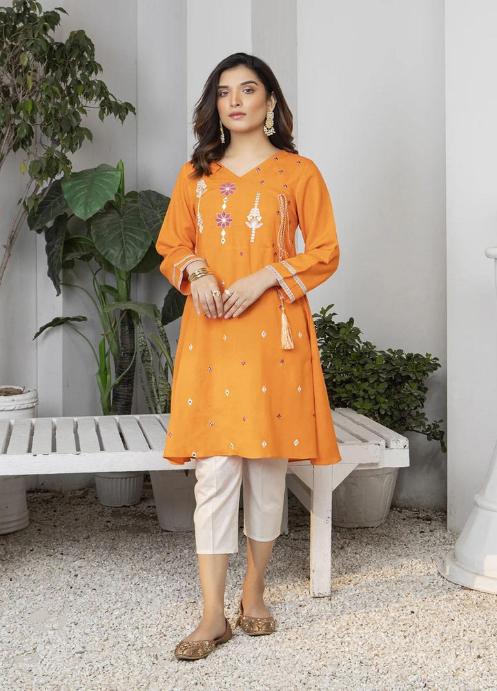 Kross Kulture Luxury Pret  Karandi Shirt KE-21430 Orange