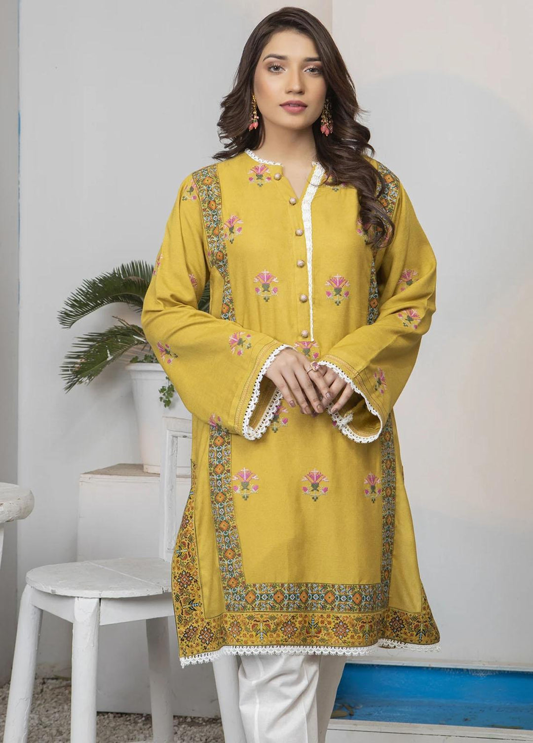 Kross Kulture Casual Pret  Karandi Shirt KE-21442 Yellow