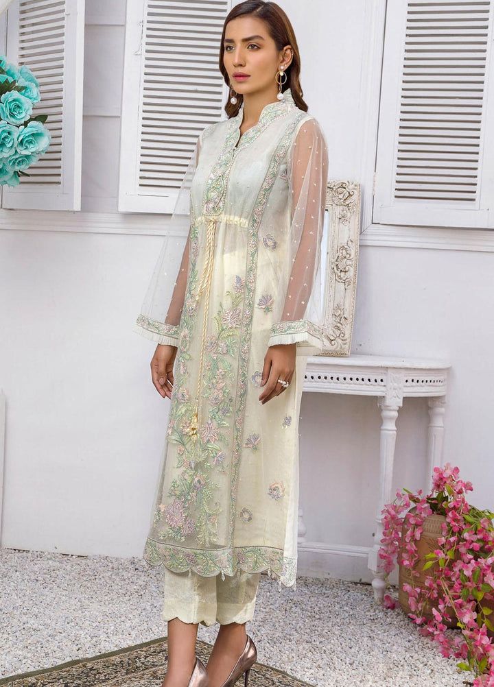 Kross Kulture Luxury Pret Embroidered Net Shirt KX-21139 Cream