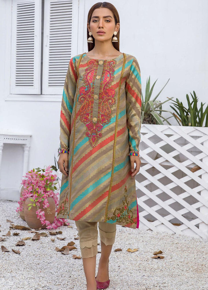 Kross Kulture Luxury Pret Embroidered Jacquard Shirt KX-21214 Brown