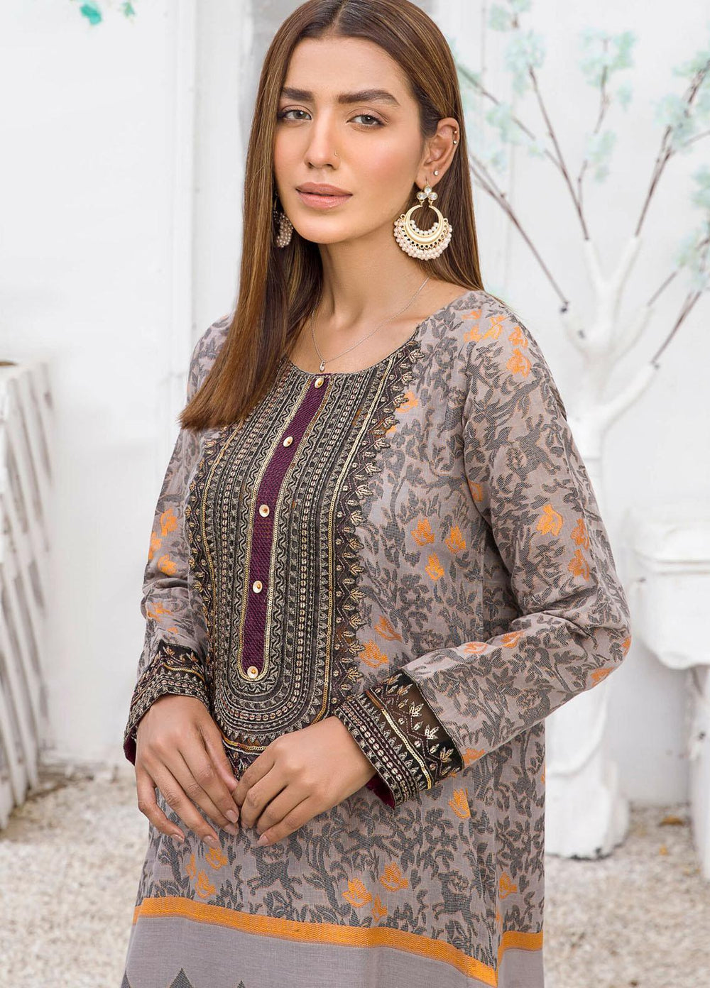 Kross Kulture Casual Pret Embroidered Jacquard Shirt KX-21222 D-Grey