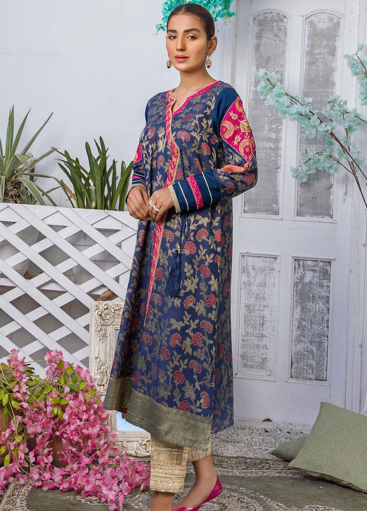 Kross Kulture Luxury Pret Embroidered Jacquard Shirt KE-21213 Navy