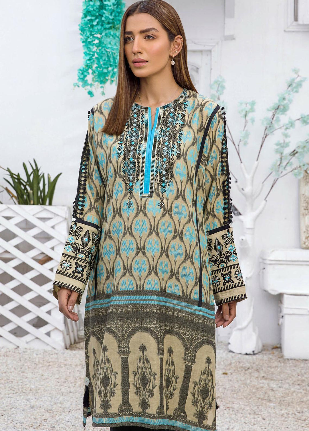 Kross Kulture Luxury Pret Embroidered Jacquard Shirt KX-21215 Green