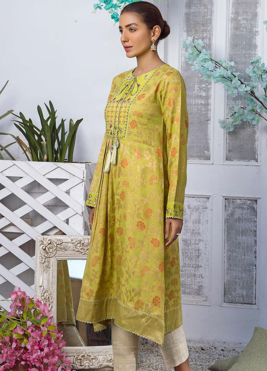 Kross Kulture Luxury Pret Embroidered Jacquard Shirt KX-21223 P-Green