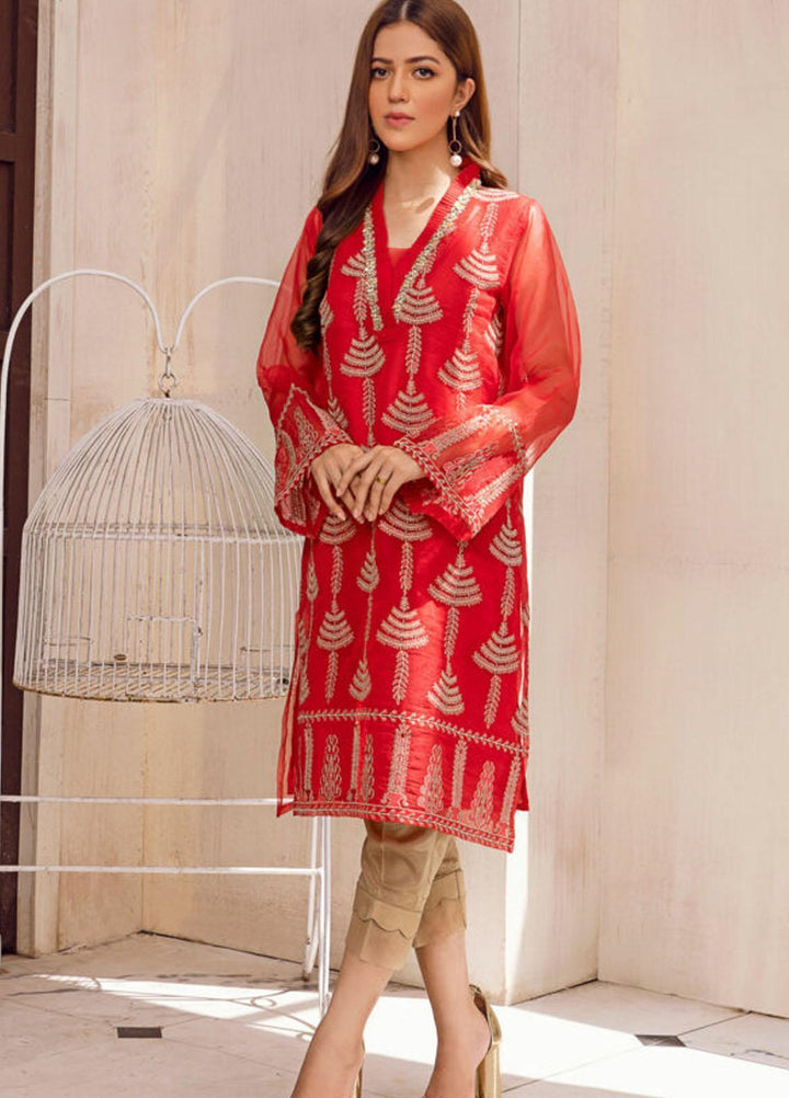 Kross Kulture Luxury Pret  Organza Shirt KX-21034 Red