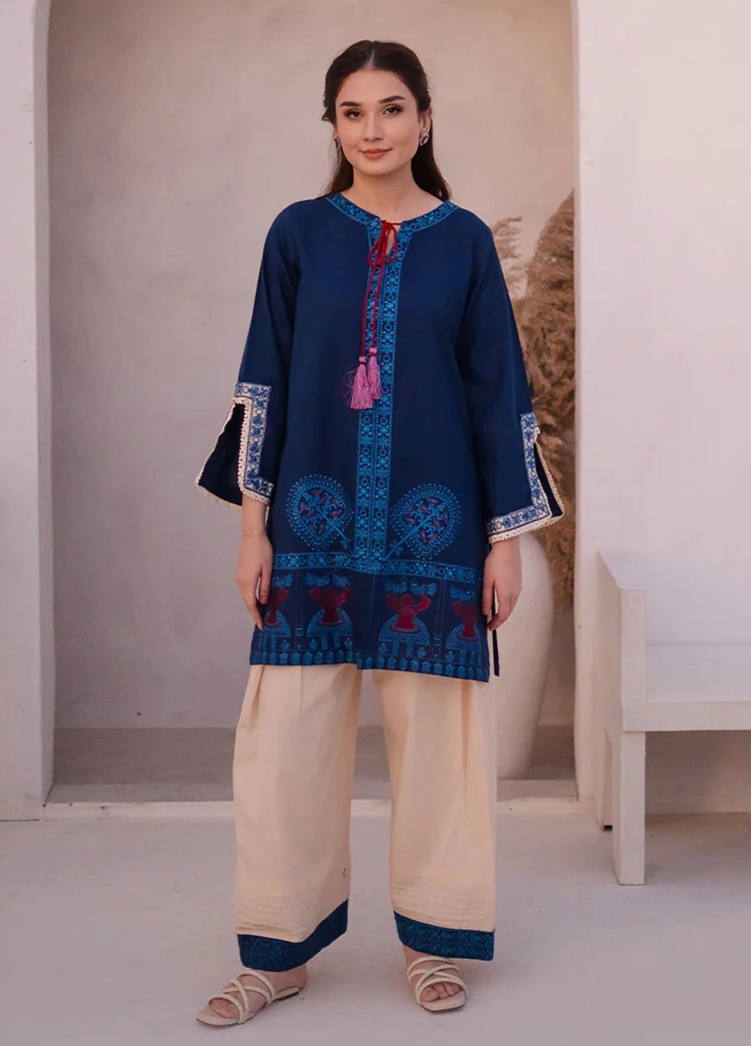 Kross Kulture Pret Embroidered Cotton 2 Piece Suit 0001383-Blu