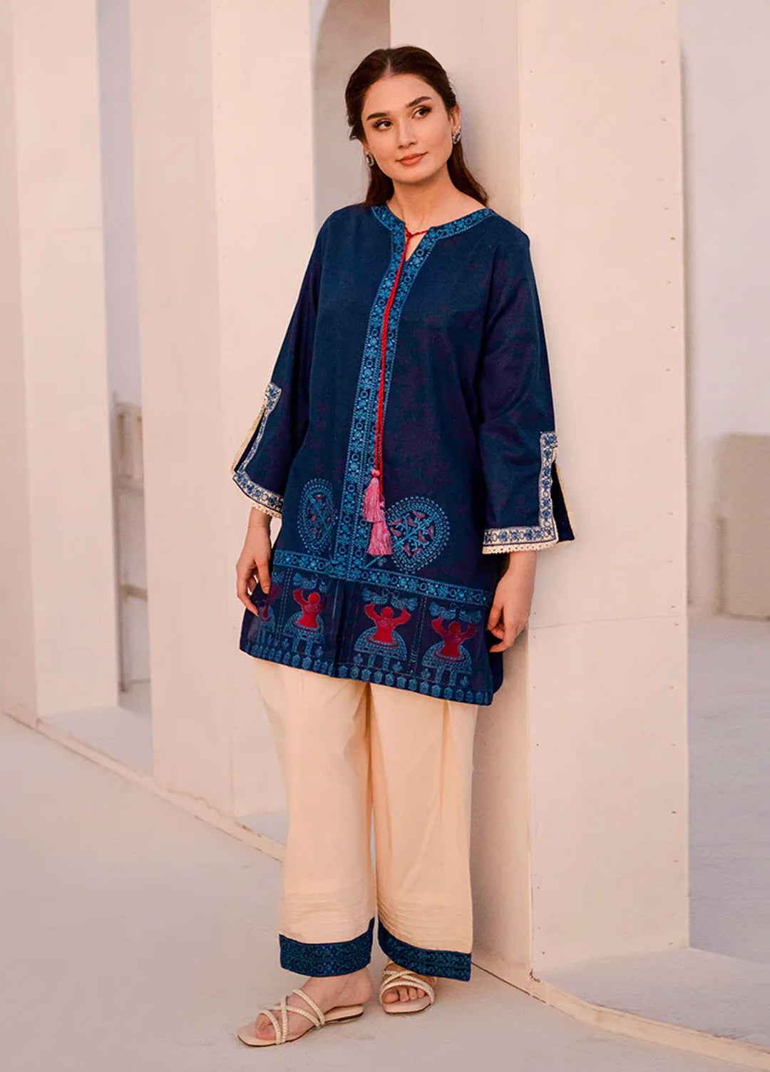 Kross Kulture Pret Embroidered Cotton 2 Piece Suit 0001383-Blu