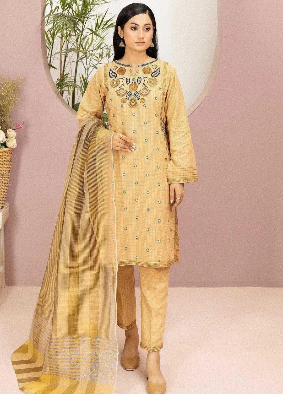 Kross Kulture Pret Embroidered Cotton Net 3 Piece Suit 0001296-Nup