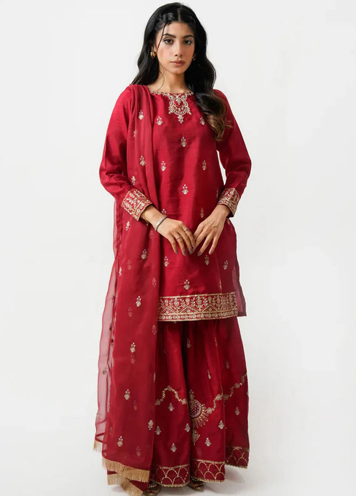 Kross Kulture Pret Embroidered Raw Silk 3 Piece Suit Mahira KLX- 00520