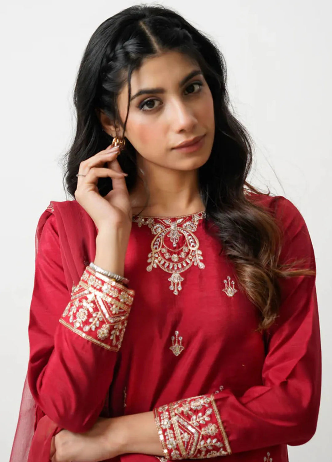 Kross Kulture Pret Embroidered Raw Silk 3 Piece Suit Mahira KLX- 00520