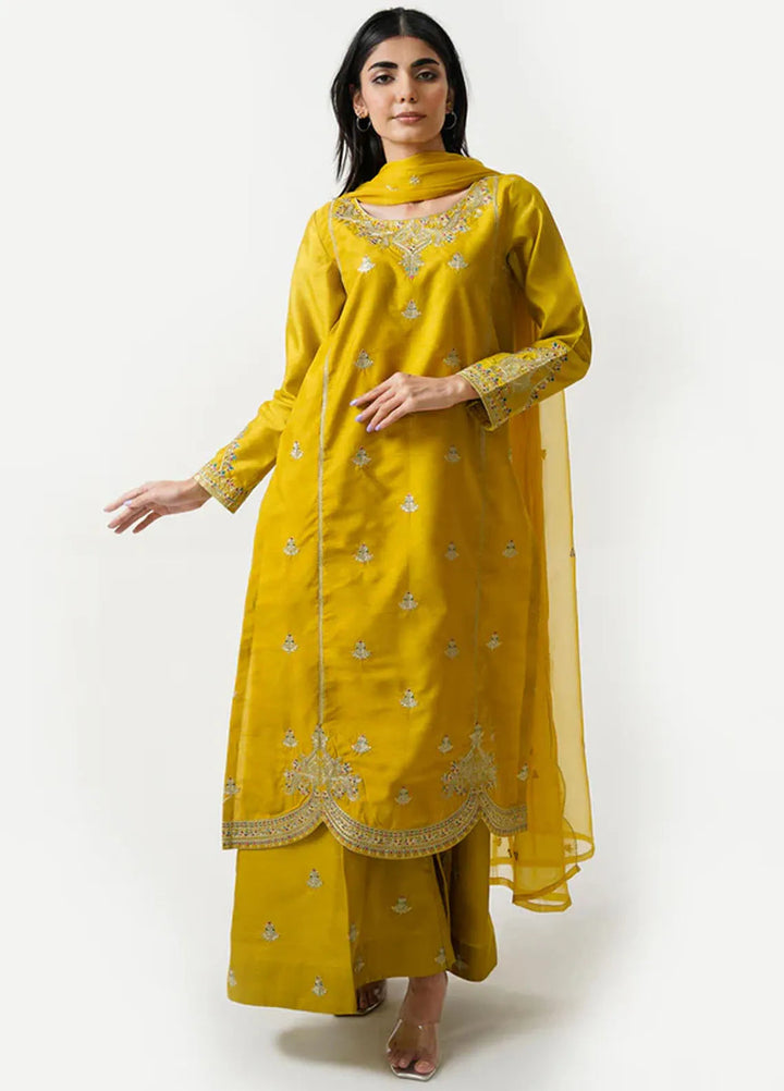 Kross Kulture Pret Embroidered Raw Silk 3 Piece Suit Zareen KLX- 00516