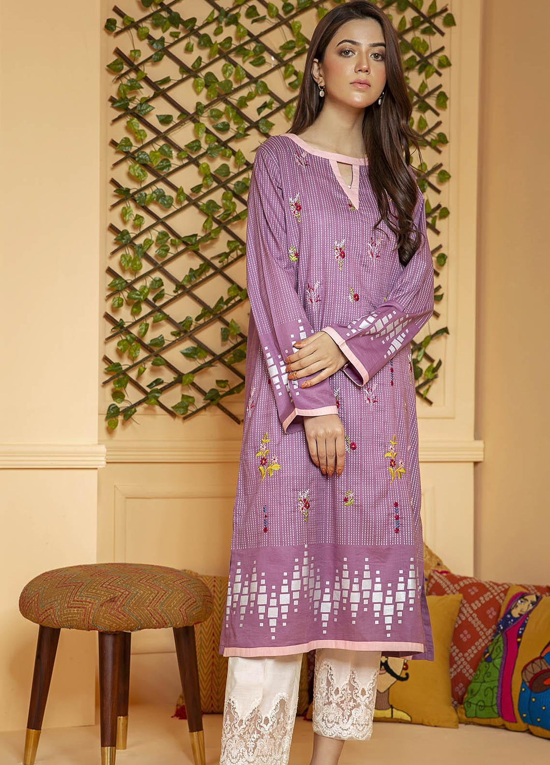 Kross Kulture Embroidered Lawn Stitched Kurtis KB-20486 L-Purple