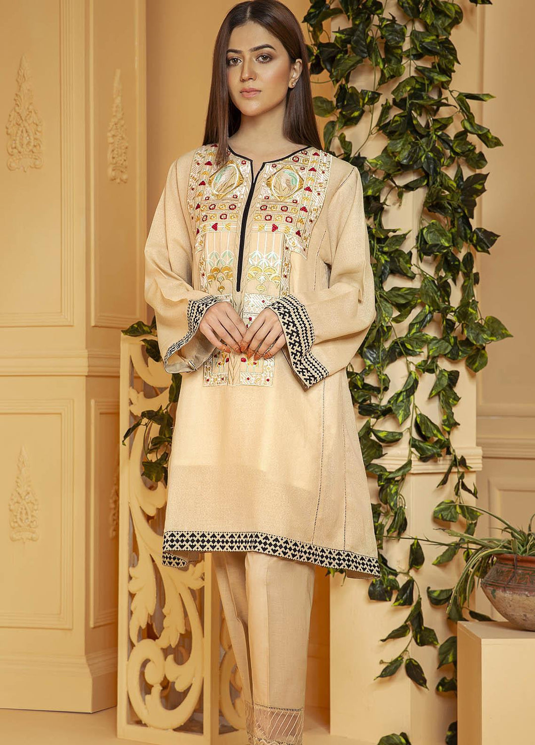 Kross Kulture Embroidered Karandi Stitched Kurtis KB-21040 Skin