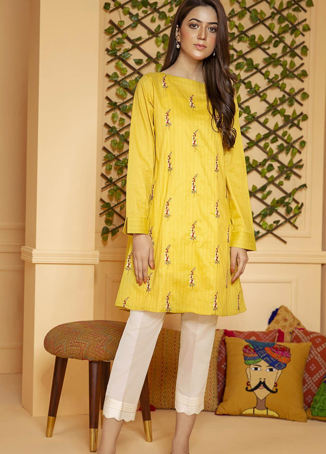 Kross Kulture Embroidered Cotton Stitched Kurtis KB-21049 Olive