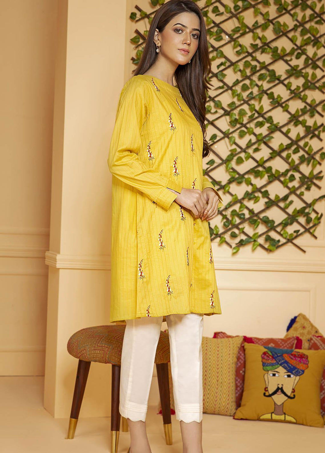Kross Kulture Embroidered Cotton Stitched Kurtis KB-21049 Olive