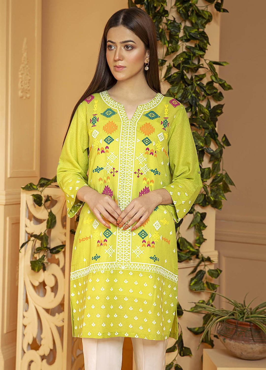 Kross Kulture Embroidered Karandi Stitched Kurtis KE-21028 P Green