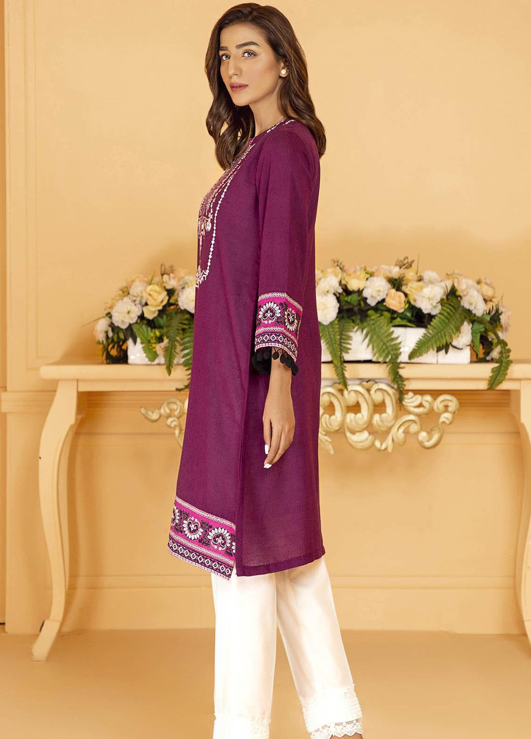 Kross Kulture Embroidered Karandi Stitched Kurtis KE-21044 Purple