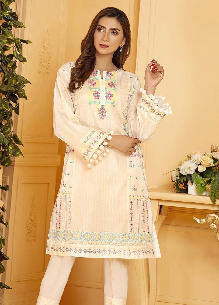 Kross Kulture Embroidered Cotton Stitched Kurtis KE-21046 Off White