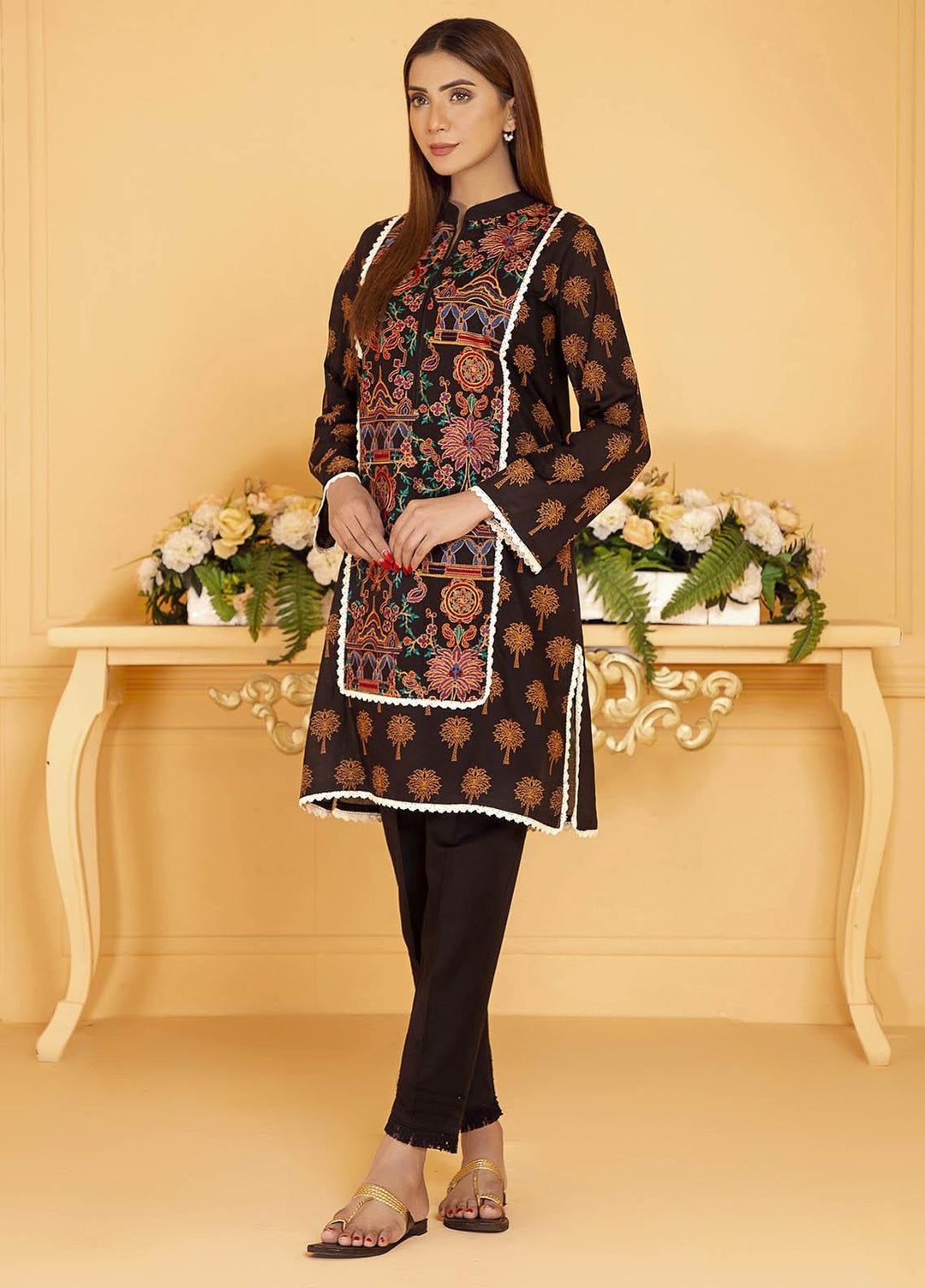 Kross Kulture Embroidered Cotton Stitched Kurtis KE-21066 Black