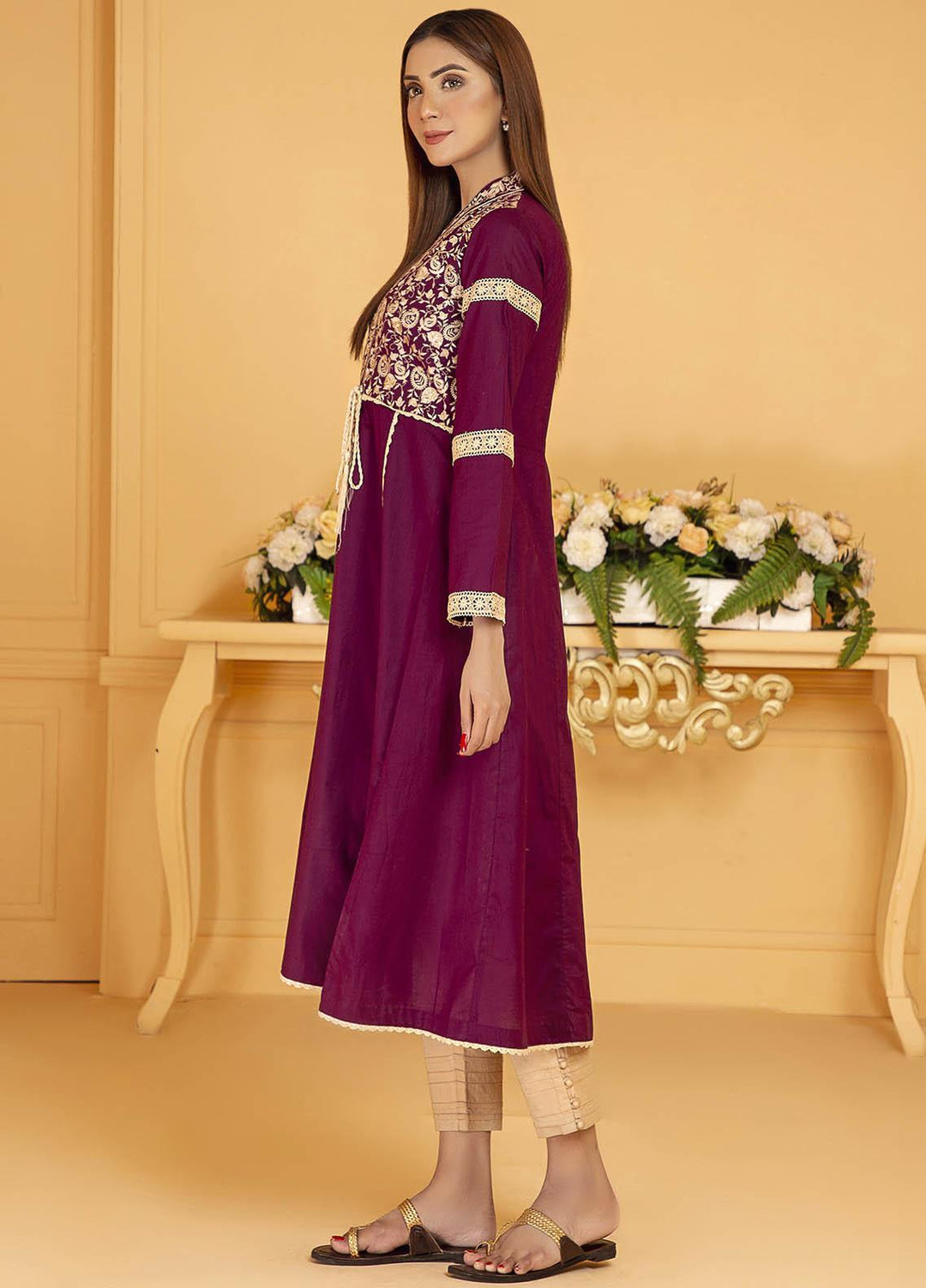 Kross Kulture Embroidered Cotton Stitched Kurtis KE-21127 Plum