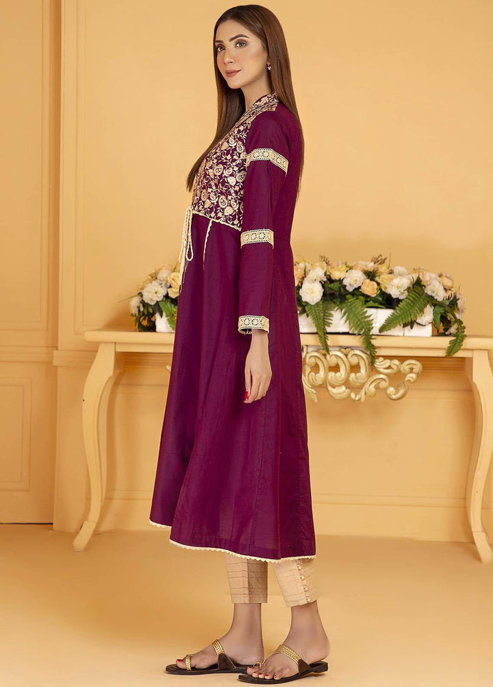Kross Kulture Embroidered Cotton Stitched Kurtis KE-21127 Plum