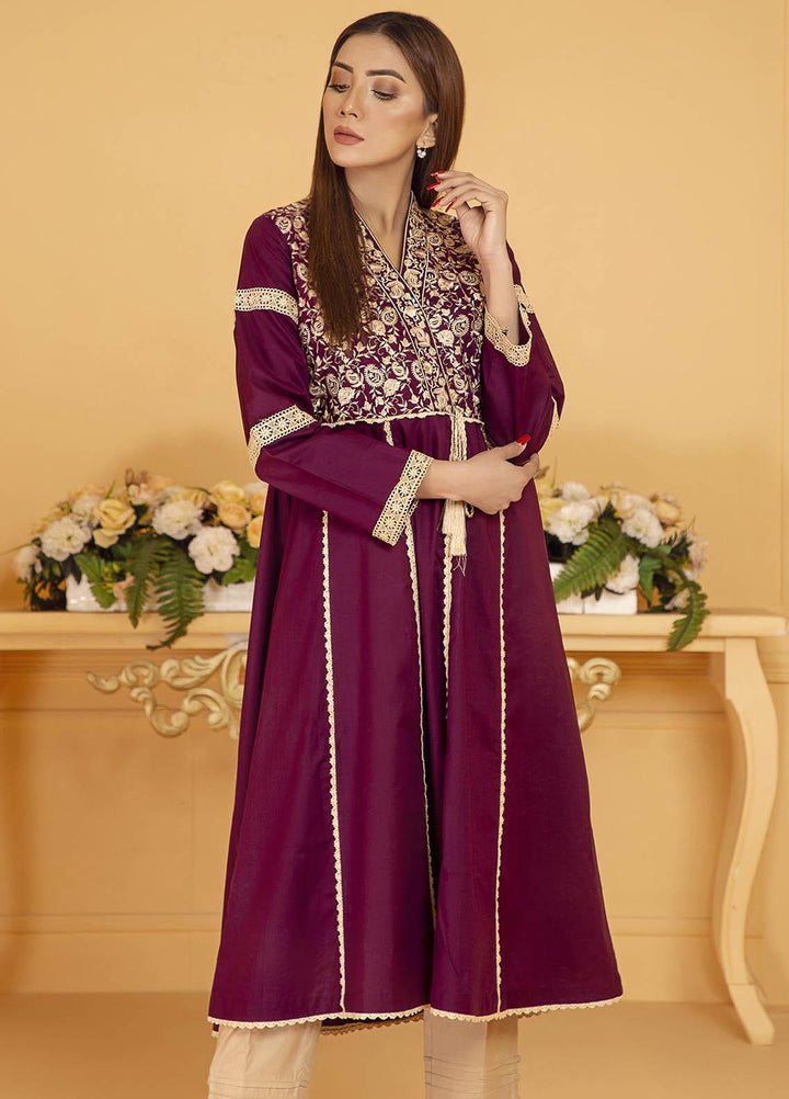 Kross Kulture Embroidered Cotton Stitched Kurtis KE-21127 Plum