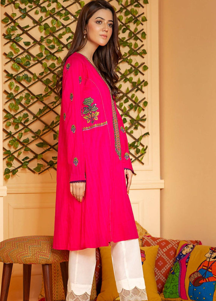 Kross Kulture Embroidered Cotton Stitched Kurtis KE-21140 D-Pink