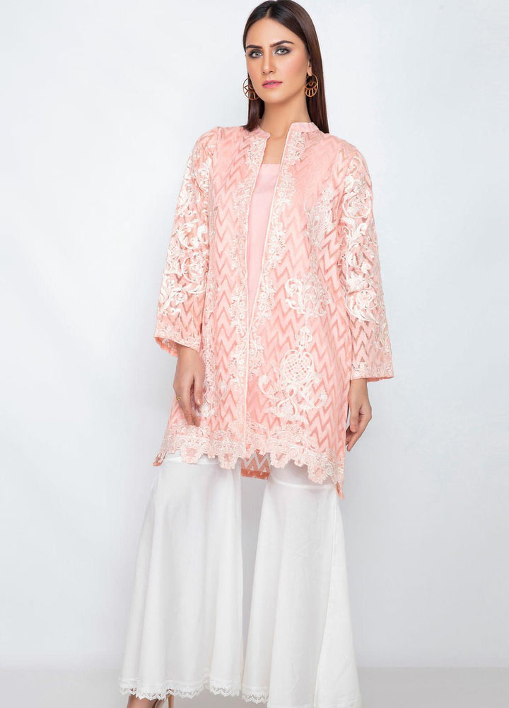 Kross Kulture Embroidered Organza Stitched Kurtis BE-19267 Peach