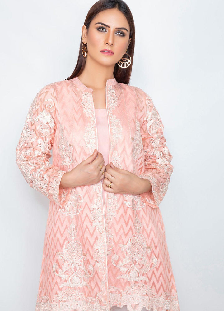 Kross Kulture Embroidered Organza Stitched Kurtis BE-19267 Peach