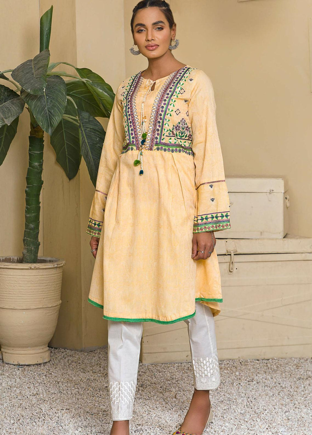 Kross Kulture Casual Pret Embroidered Cotton Shirt KB-21088 Beige