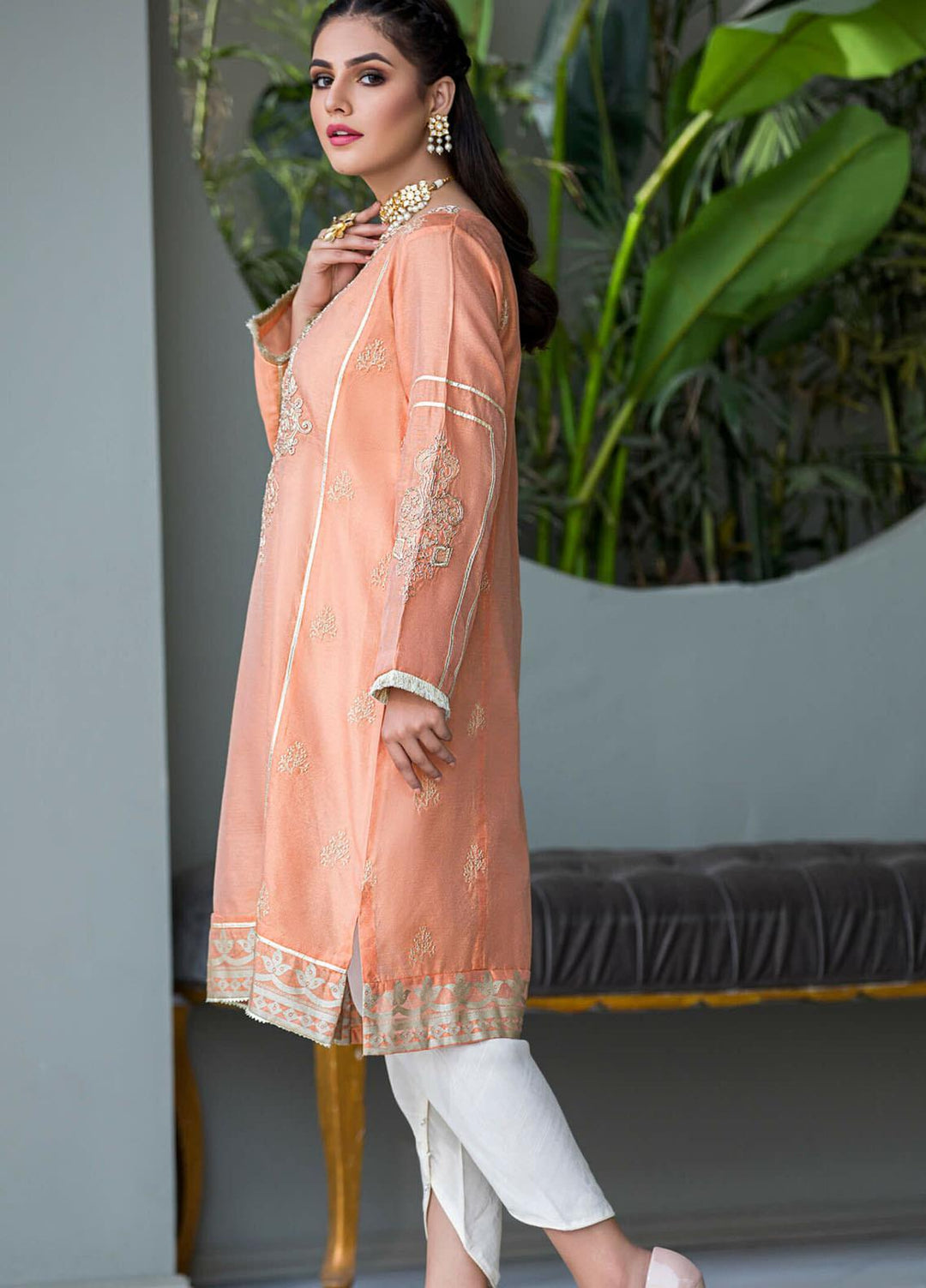 Kross Kulture Embroidered Cotton Net Stitched Kurtis KE-20690 Orange