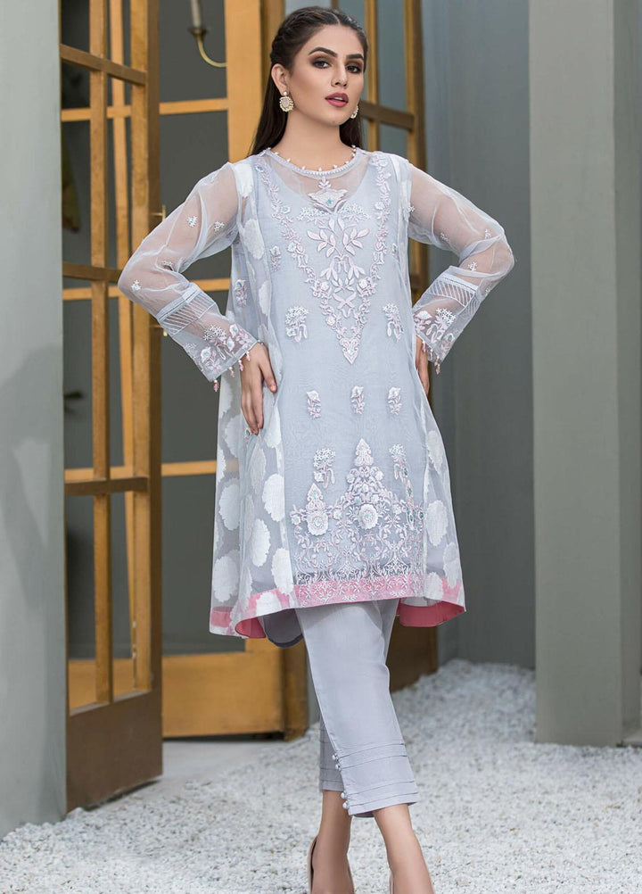 Kross Kulture Embroidered Organza Stitched Kurti Grey KE-21176