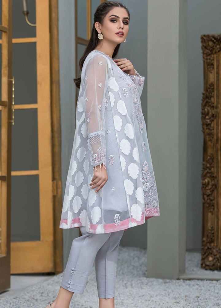 Kross Kulture Embroidered Organza Stitched Kurti Grey KE-21176