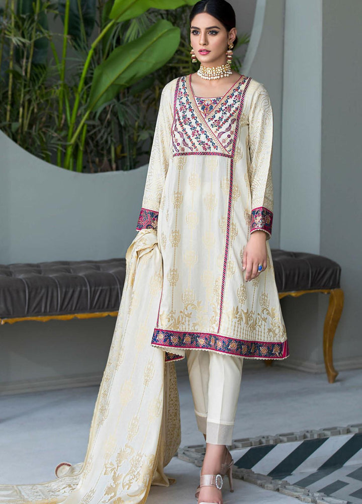 Kross Kulture Embroidered Jacquard Stitched 2 Piece Suit  KE-21160 Off White