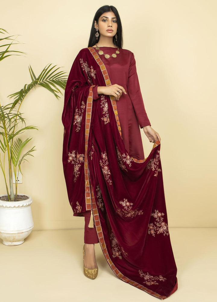 Kross Kulture Embroidered Velvet  Shawl KK21SBS KSH-21002 - Velvet Shawls