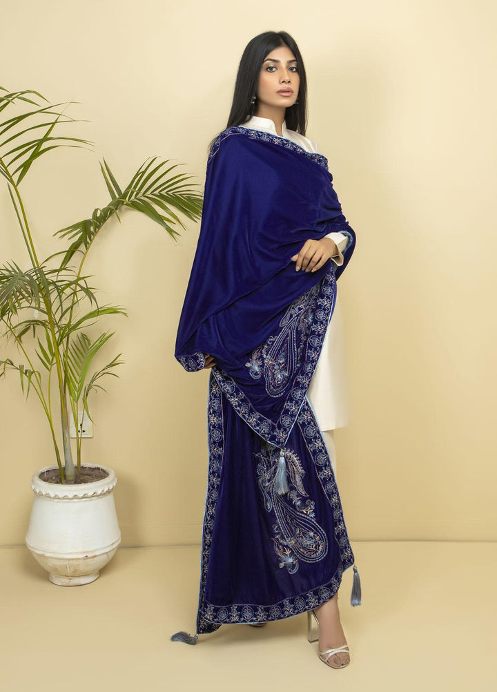 Kross Kulture Embroidered Velvet  Shawl KK21SBS KSH-21007 - Velvet Shawls