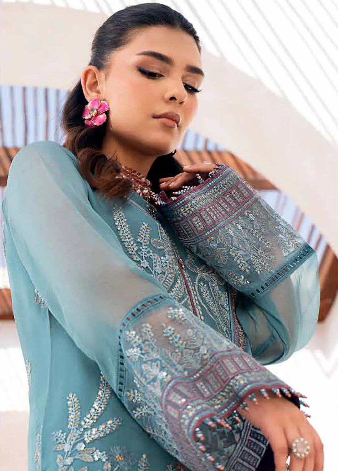 Kuch Khas By Flossie Embroidered Chiffon Suit Unstitched 3 Piece FL24K K-1505 Fae - Luxury Collection