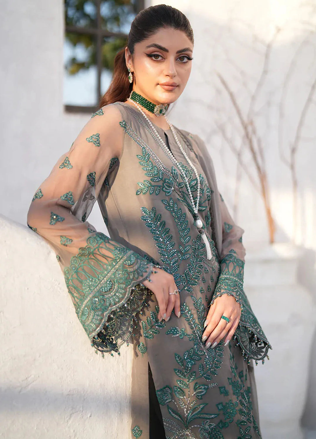 Kuch Khas By Flossie Embroidered Chiffon Suit Unstitched 3 Piece FL24K K-1508 Elle - Luxury Collection