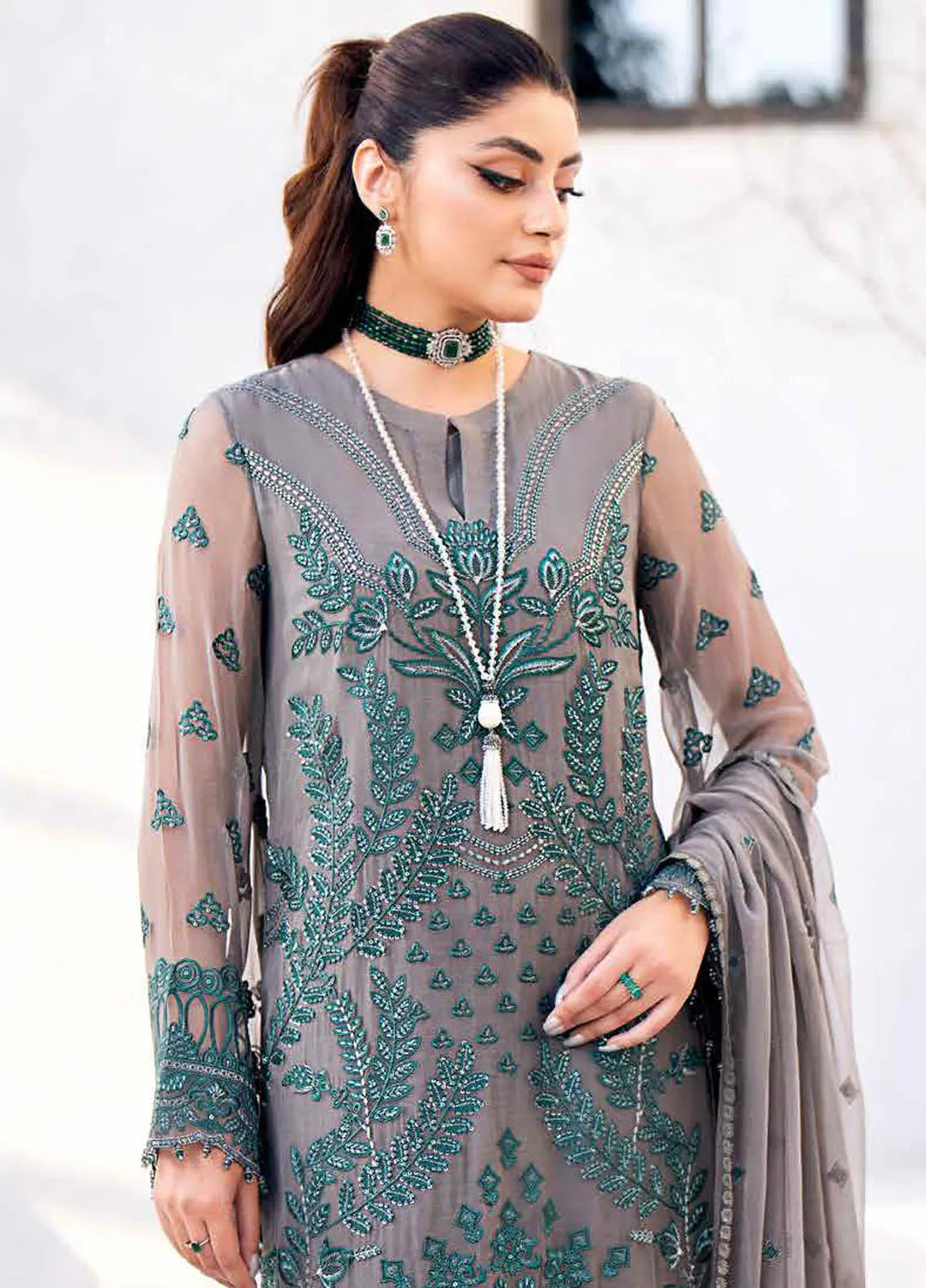Kuch Khas By Flossie Embroidered Chiffon Suit Unstitched 3 Piece FL24K K-1508 Elle - Luxury Collection