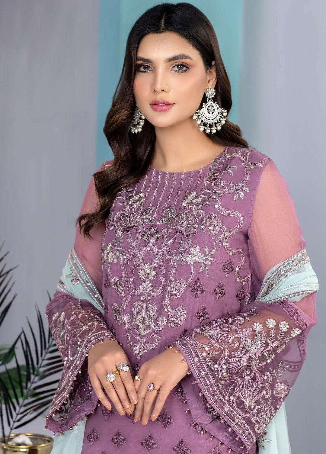 Kuch Khas By Flossie Embroidered Chiffon Suits Unstitched 3 Piece FS23KKLU K-1305 Meadowsweet - Luxury Collection