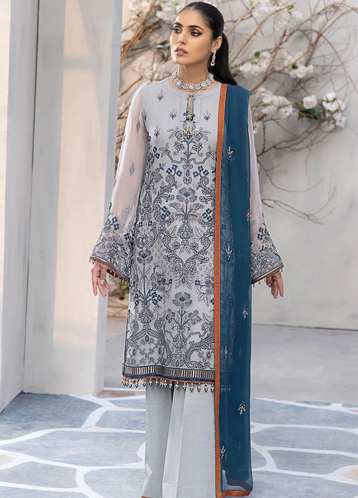 Kuch Khas By Flossie Embroidered Chiffon Suits Unstitched 3 Piece FS23KKLU K-1207 Auspiciously Oyster - Luxury Collection