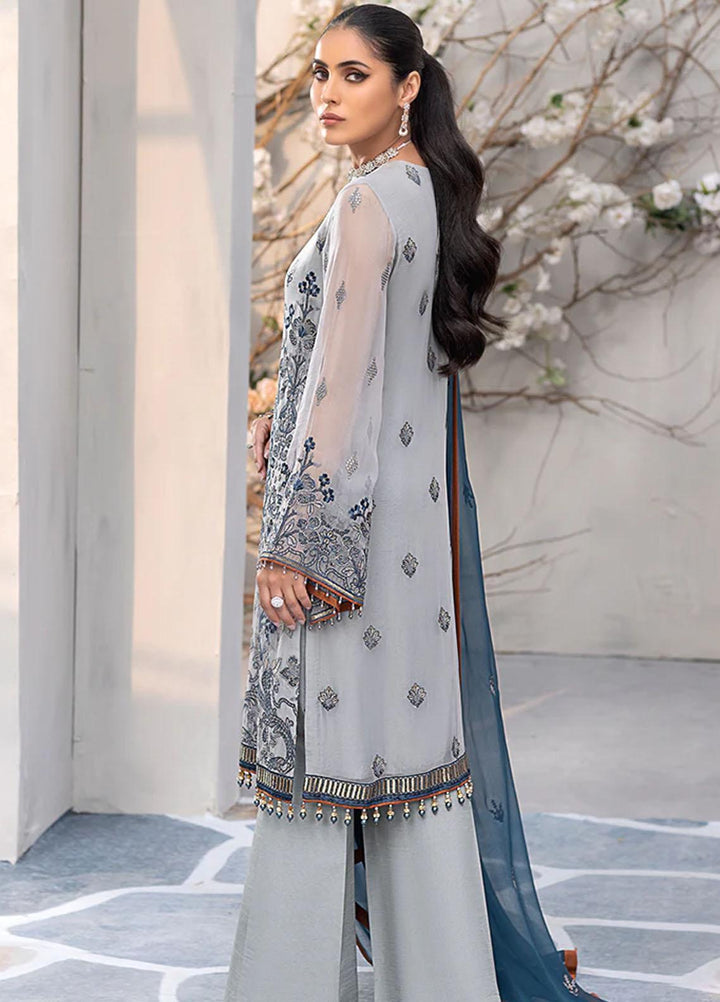 Kuch Khas By Flossie Embroidered Chiffon Suits Unstitched 3 Piece FS23KKLU K-1207 Auspiciously Oyster - Luxury Collection