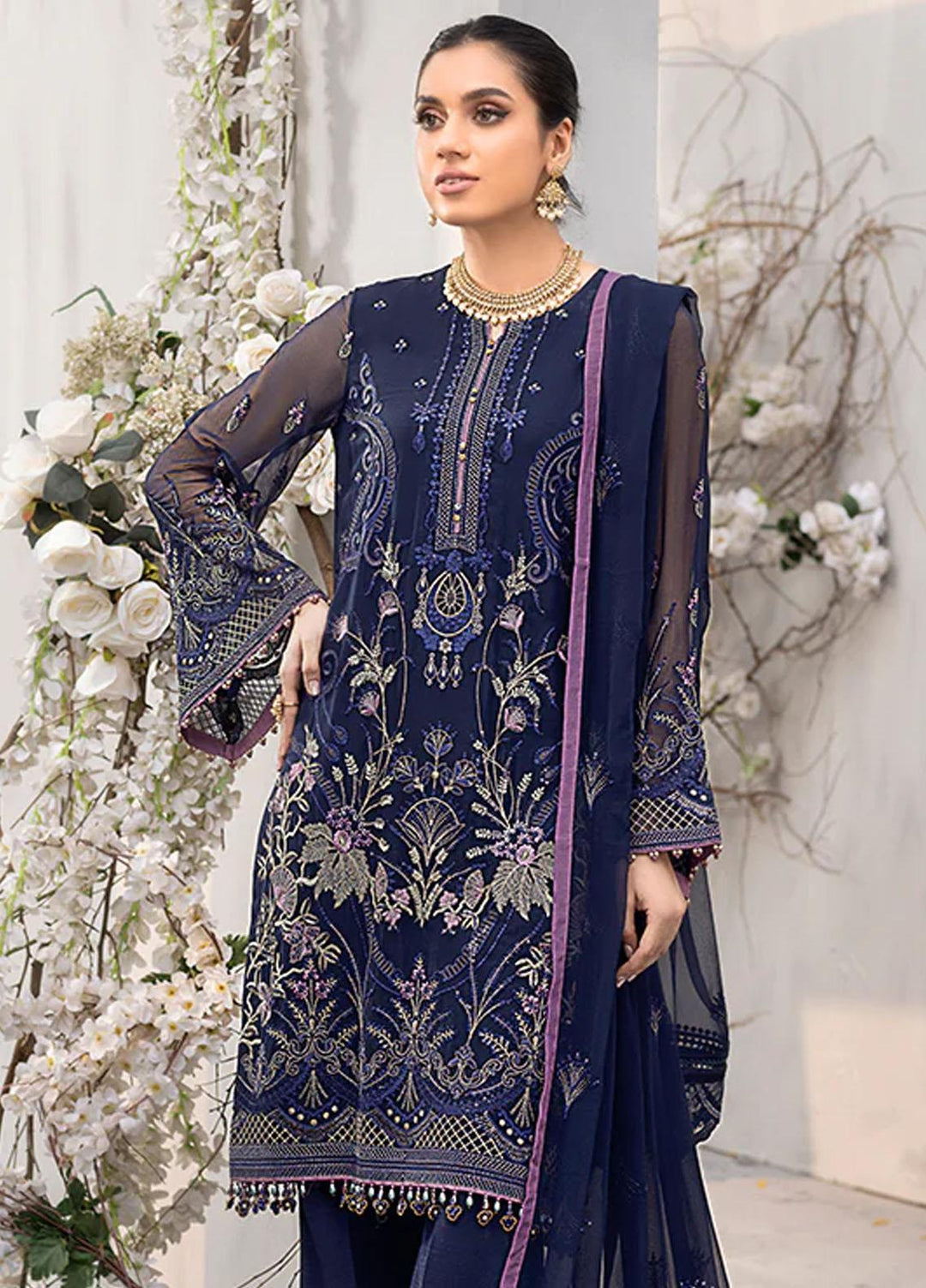 Kuch Khas By Flossie Embroidered Chiffon Suits Unstitched 3 Piece FS23KKLU K-1208 Ultramarine Beryl - Luxury Collection